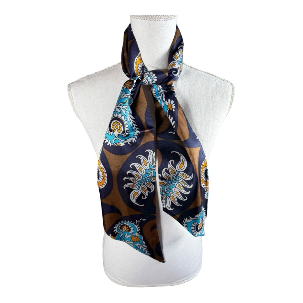 Elegant Blue and Brown Patterned‎ Scarf